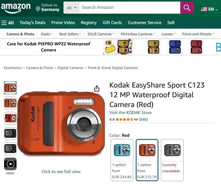 Kodak EasyShare Sport C123 — aparat fotografik i papërshkueshëm nga uji, 14 MP — foto 1 nga 5