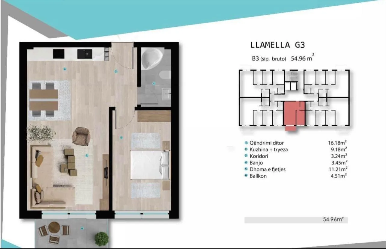 Banesë 54.5 m² në shitje në Prishtinën e Re — foto 2 nga 3