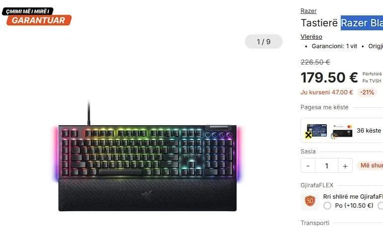 Tastierë Razer BlackWidow V4, 8000 Hz — foto 1 nga 3