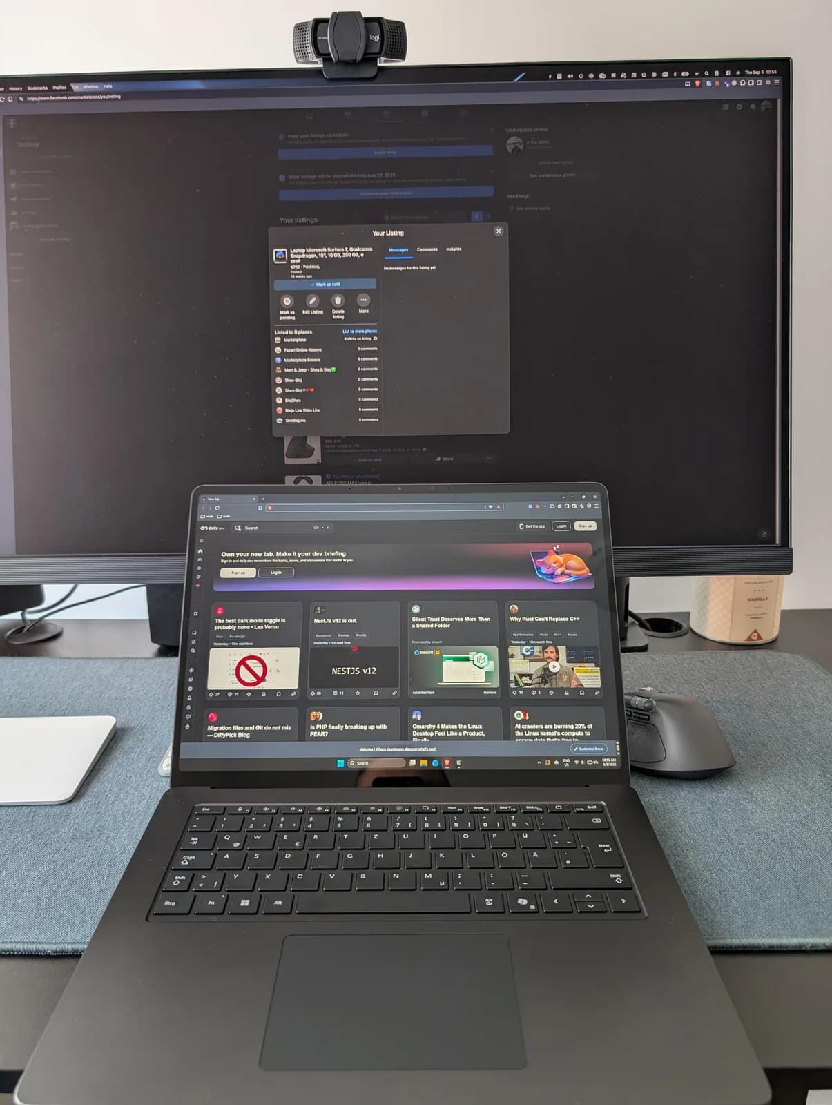 Laptop Microsoft Surface 7 + maus Logitech Ergonomik falas — foto 1 nga 3