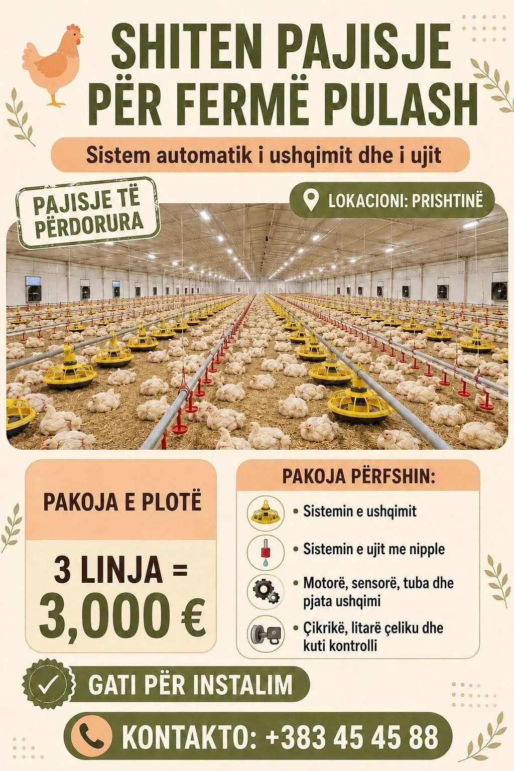 Paisje për fermë pulash – sistem automatik i ushqimit dhe ujit — foto 1 nga 4